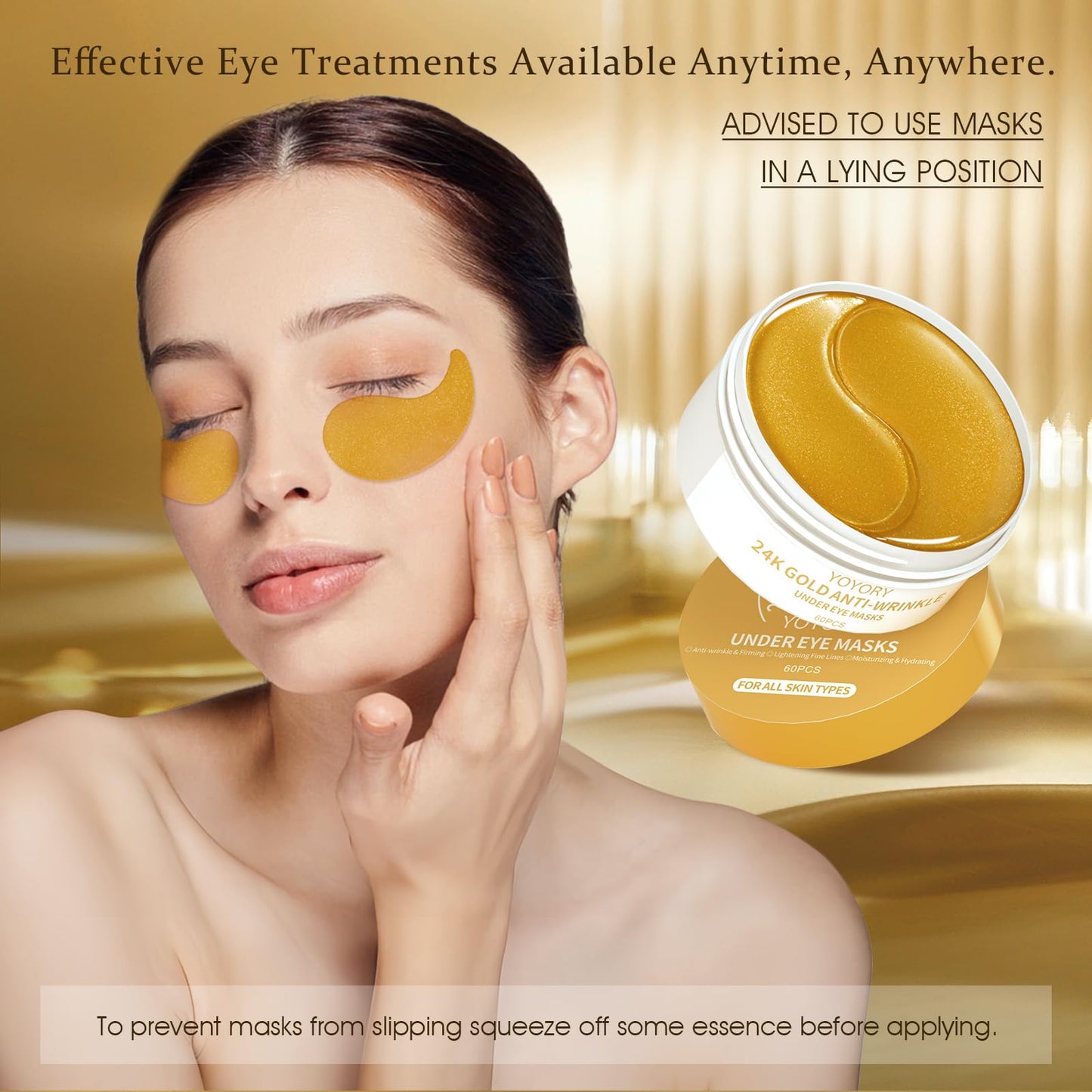 YOYORY Under Eye Patches for Dark Circles & Puffy Eyes - 60 Hydrogel Eye Mask Patches with Caffeine, Collagen & Niacinamide - Anti Wrinkle Smile Line Patches, Self Care Gifts for Women,Gold