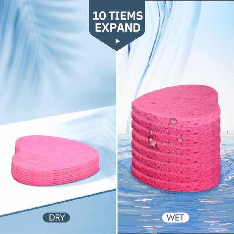 100-Count Compressed Facial Sponges for Estheticians Heart Shape Natural Cellulose Sponge Professional Cosmetic Spa Sponges for Face Cleansing, Massage, Pore Exfoliating, Mask, Makeup Removal, Pink