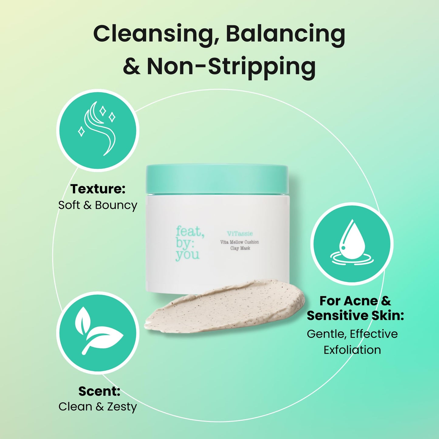 Feat By You Clay Mask for Face - (4.56 fl.oz) Korean Face Mask with Bentonite & Kaolin Clay for Blackheads, Pores & Sebum Control, Gentle Exfoliation, Vegan, Cruelty-Free