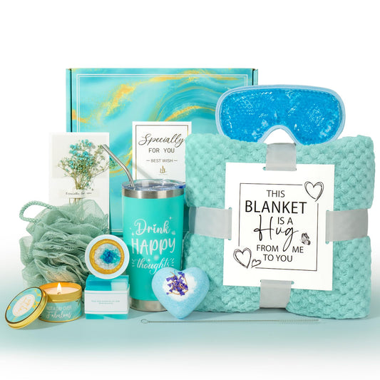 HN HAIINAA Birthday Gift for Women, Get Well Soon Gifts, Unique Self Care Gifts for Her Women Wife Girlfriend, Spa Gift Basket Set with Luxury Flannel Blanket