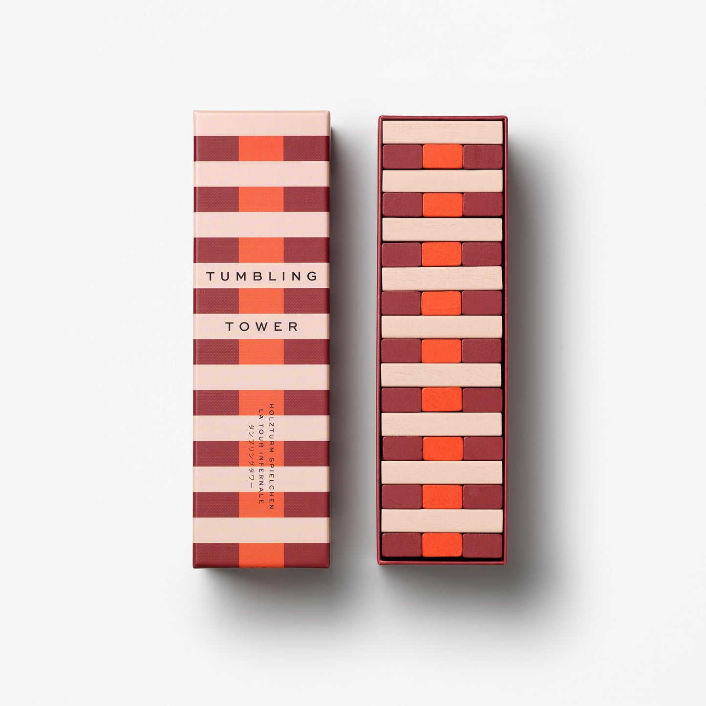 Printworks Play – Tumbling Tower, Stylish Wooden Block Stacking Game for Adults in Decorative Display-Ready Design