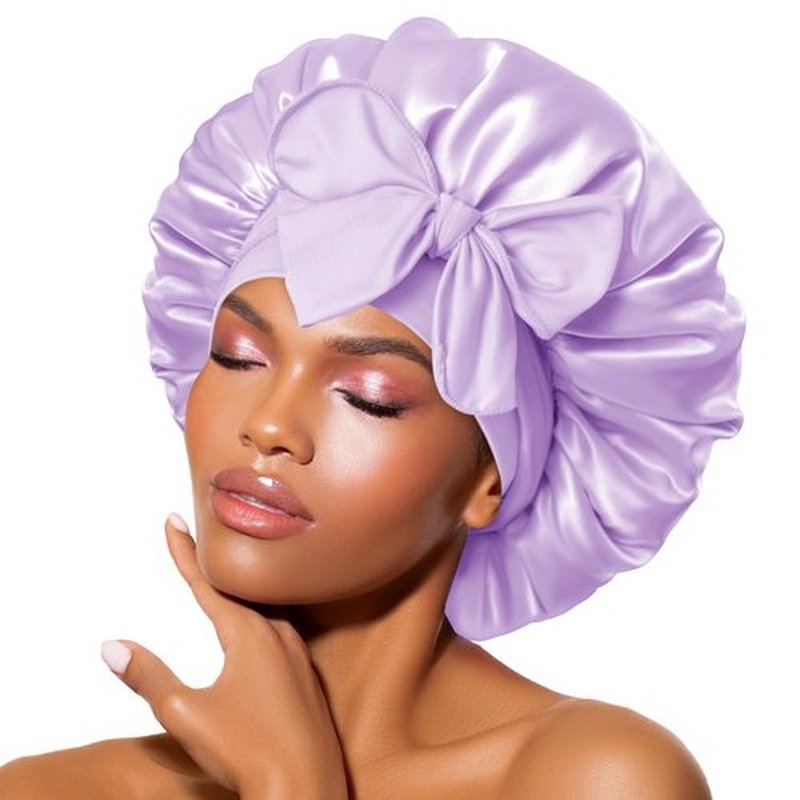 BONNET QUEEN Silk Bonnet for Sleeping Women Satin Bonnet Hair Bonnet Night Sleep Cap Scarf wrap for Curly Hair with tie Band Lilac