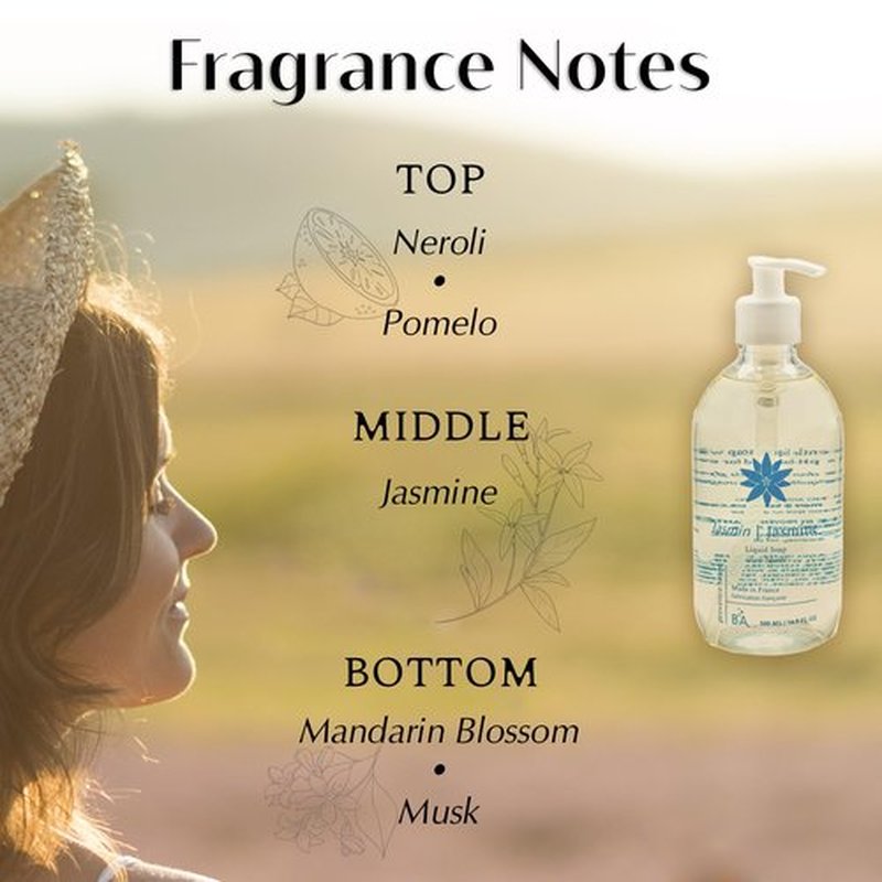 Provence Sante Natural Liquid Soap - Moisturizing Almond Oil Hand Soap with Exotic Jasmine Scent - Elegant Pump Dispenser for Kitchen & Bath (16.9 oz)