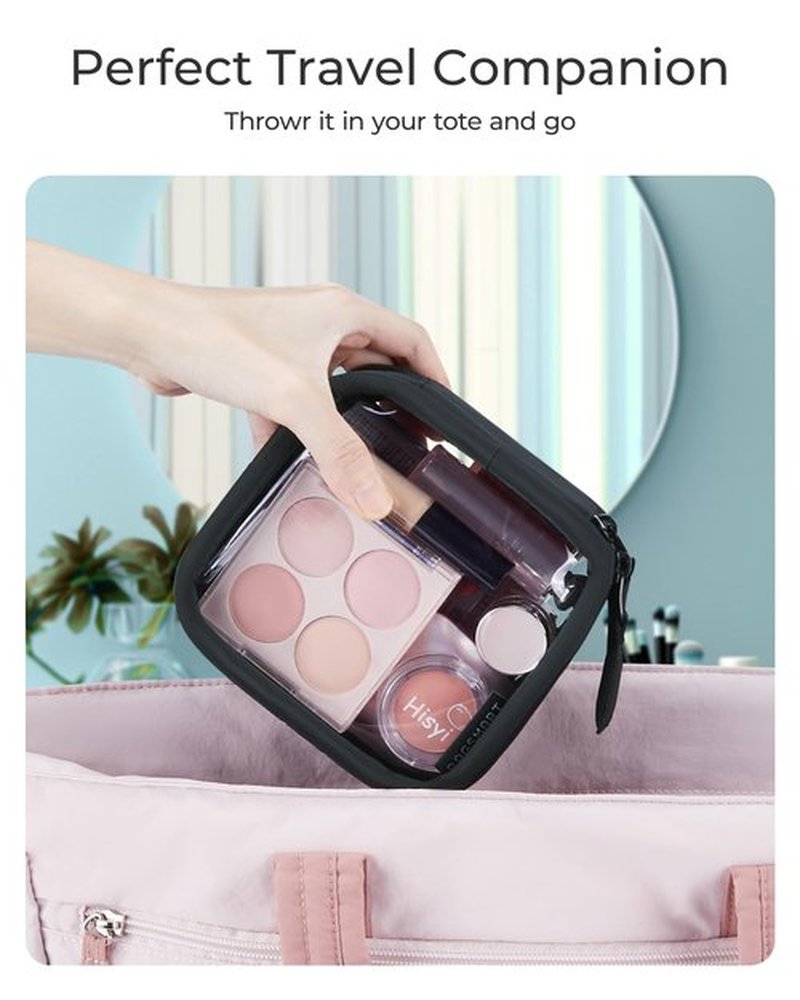 BAGSMART Mini Clear Makeup Bag for Women Portable Travel Toiletry Bag, Cute Small Water-Resistant Cosmetic Bag TSA Approved Clear Makeup Case Pouch with Zipper for Car Essentials(Beige)