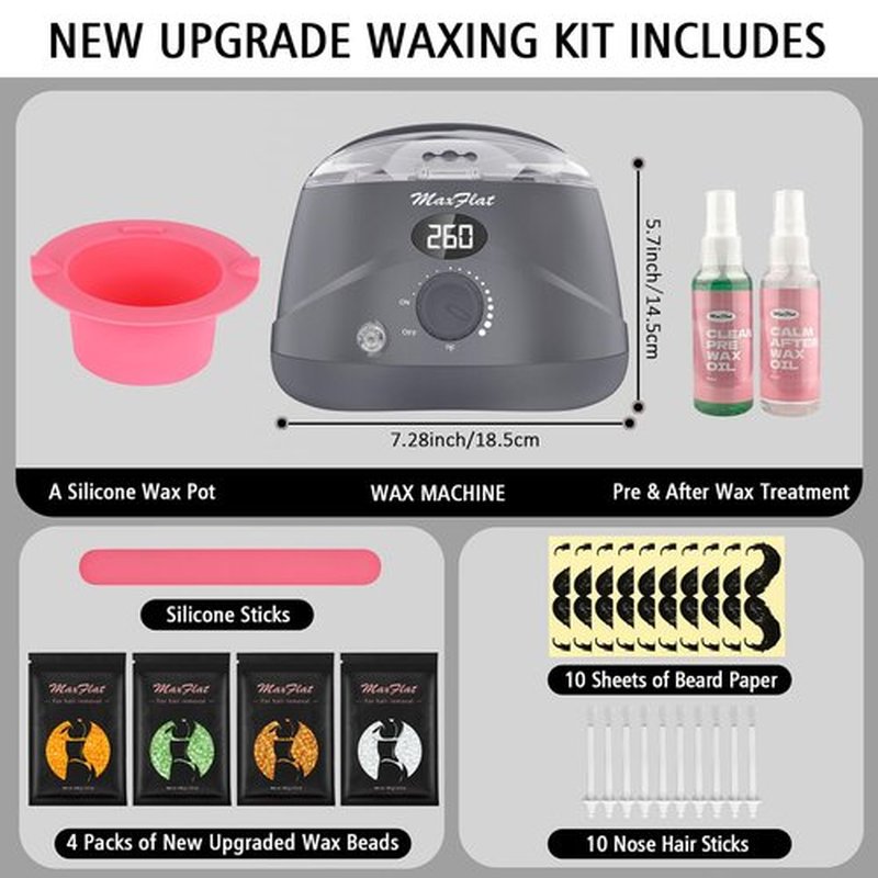 MaxFlat Dark Gray Waxing Kit, Wax Kit for Women Men with Upgrade Brazilian Wax, Digital Wax Pot, Hard Wax Kit for Full Body Armpit Leg Bikini Waxing