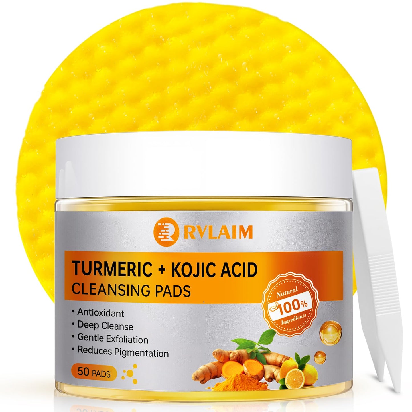 Turmeric Kojic Acid Cleansing Pads, 40 PCS Turmeric Pads for Face Dark Spots Cleansing & Exfoliation