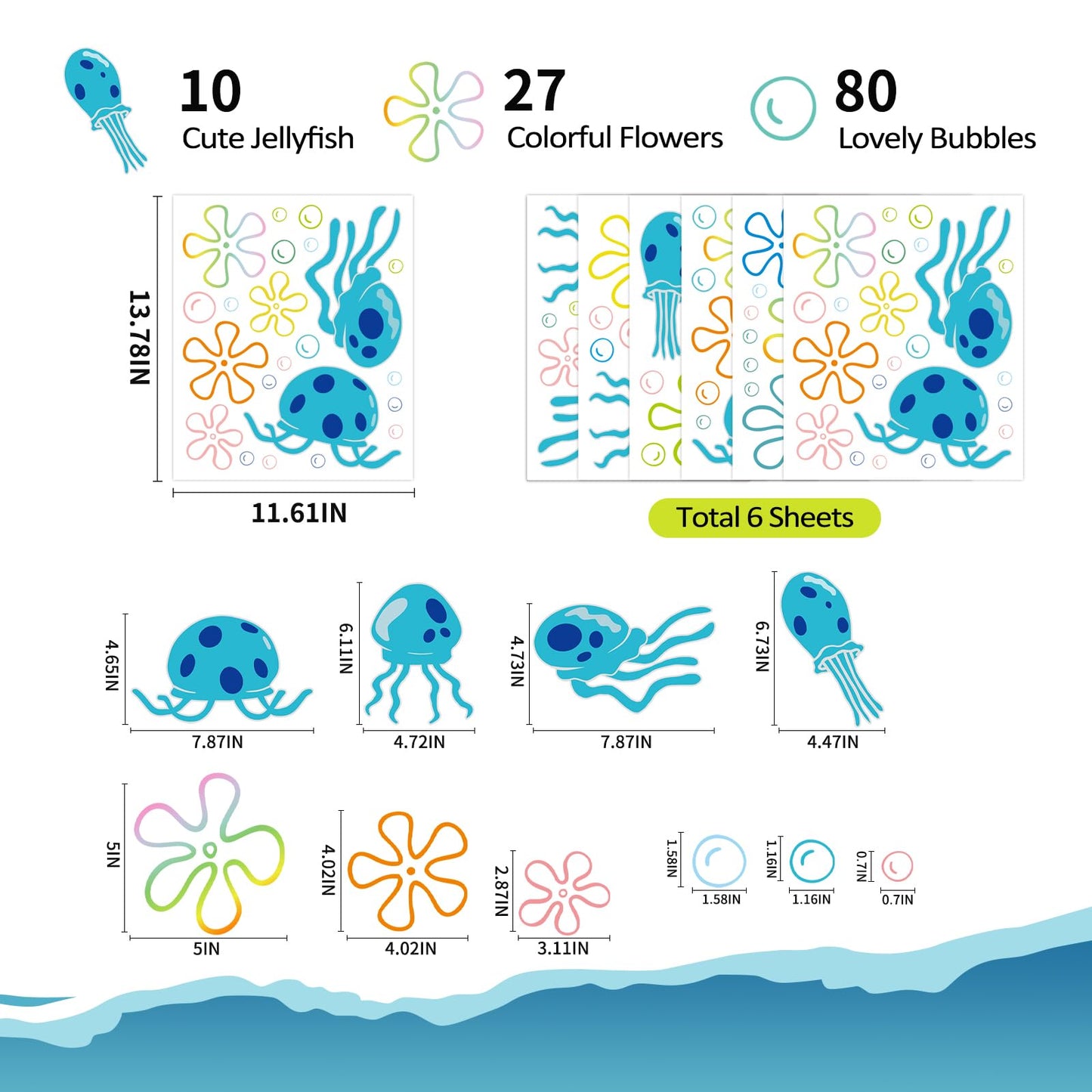 Rotumaty 117 PCS Jellyfish Bubbles Wall Stickers Under The Sea Birthday Party Decorations Ocean Wall Decals Summer Party Supplies Wall Decor for Bathroom Nursery Bedroom Home School Car
