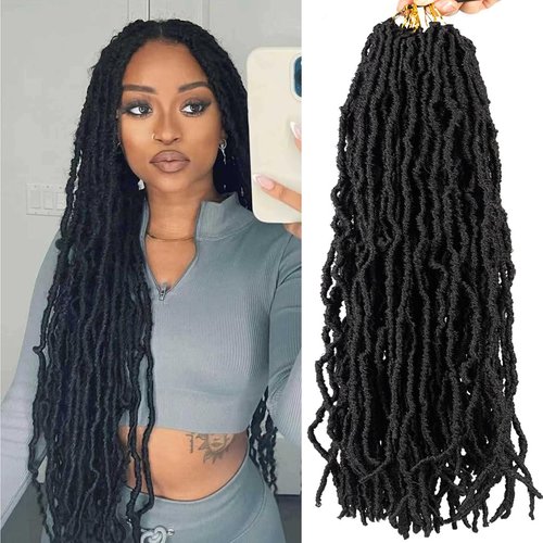 FAIRISE - 6 Packs Faux Locs Crochet Hair for Black Women - Long Soft Locs 24 inch 1B Natural Black - Synthetic Pre Looped Curly Wavy Goddess Locs Crochet Hair