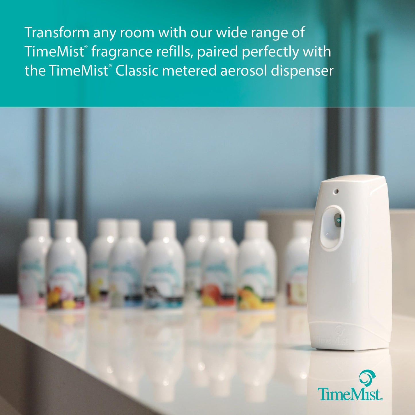 TimeMist Classic Metered Aerosol Air Freshener Fragrance Dispenser - (Case of 6) 1047717 - Great for Odor Control in Kitchen, Bathroom, Locker Room, Breakroom and Washroom
