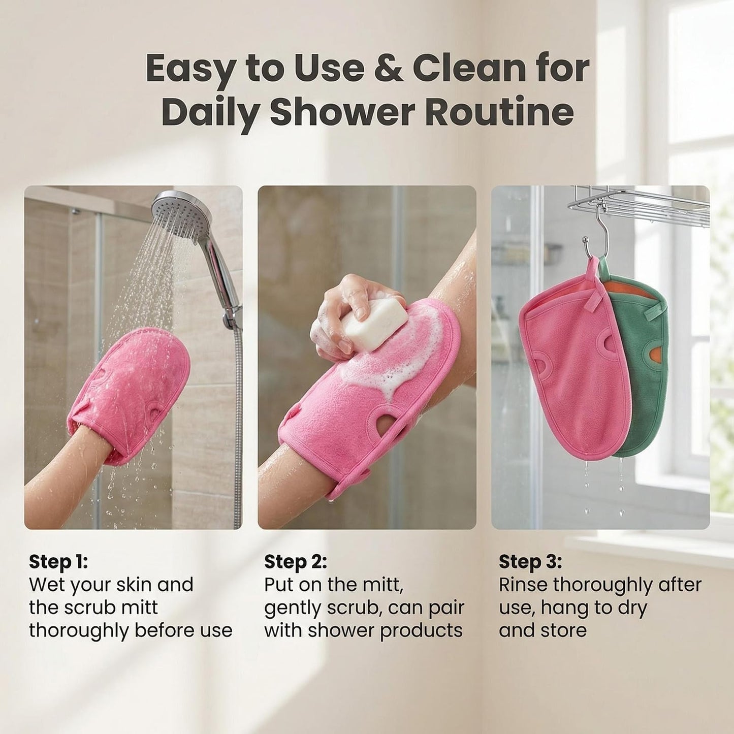 3PCS Bathing Mittens Shower Soft Skin Care Face Body Wash Massage Spa Mitt for Adult and Kids(Color Random)