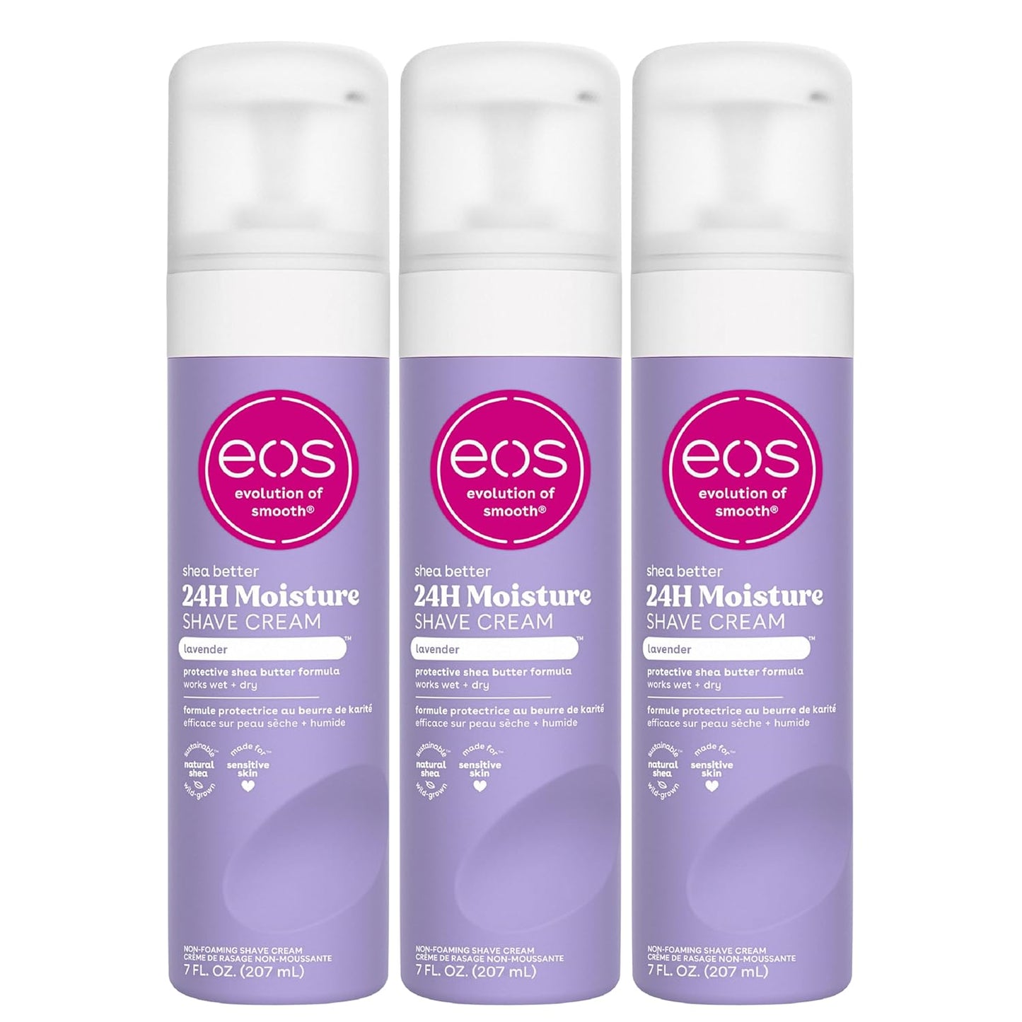 eos Shea Better Shaving Cream- Lavender, Women's Shave Cream, Skin Care, Doubles as an In-Shower Lotion, 24-Hour Hydration, 7 fl oz, 3-Pack