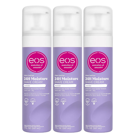 eos Shea Better Shaving Cream- Lavender, Women's Shave Cream, Skin Care, Doubles as an In-Shower Lotion, 24-Hour Hydration, 7 fl oz, 3-Pack