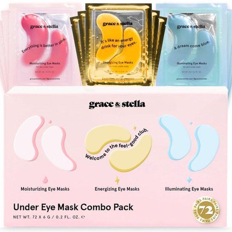 Under Eye Mask - Reduce Dark Circles, Puffy Eyes, Undereye Bags, Wrinkles - Gel Under Eye Patches, Vegan Cruelty-Free Self Care by grace and stella (72 Pairs, GoldPinkBlue)24 Pair (Pack of 3)