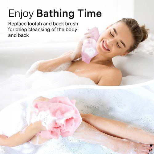 Yiclick Exfoliating African Net Sponge - Exfoliating Body Scrubber Exfoliator, Exfoliating Washcloth Towel, Exfoliate Rags Wash Cloth Loofah Sponge for Body Scrub, Back Scrubber (Blue+Yellow+Pink)