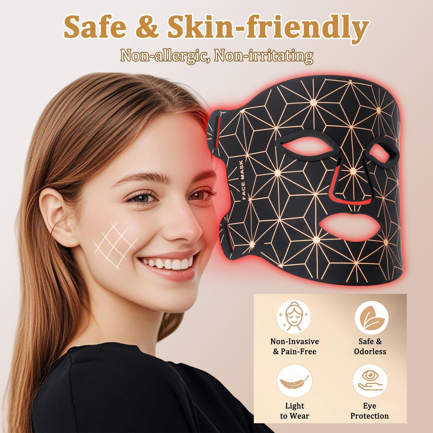 biuufish Red Light Therapy Mask, 8 Colors LED Face Mask 850nm NIR 3000mAh