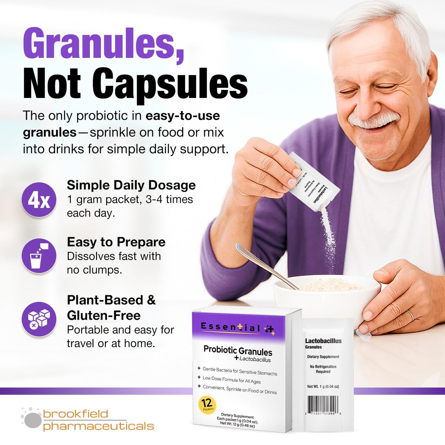 Lactobacillus Probiotics for Women and Men 12 Packets with Lactobacillus Acidophilus & Bulgaricus Probiotic, Dietary Supplements Granules for Daily Gut Support, Digestive Health & Internal Balance