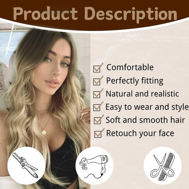Long Ombre Blonde Wig for Women 26 Inch Middle Part Wavy Women Charming Wigs Realistic Natural Looking Synthetic Heat Resistant Fiber Wig for Daily Party Use