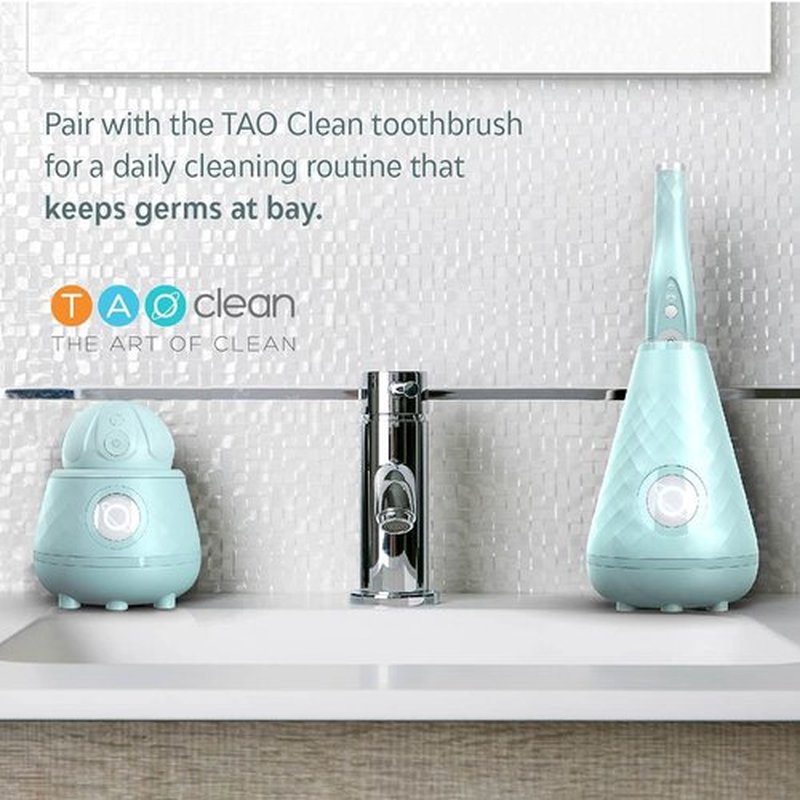 TAO Clean Ona Diamond Orbital Facial Brush and Cleansing Station, Electric Face Cleansing Brush with Ergonomic Handle, Dual Speed Settings, Light Blue
