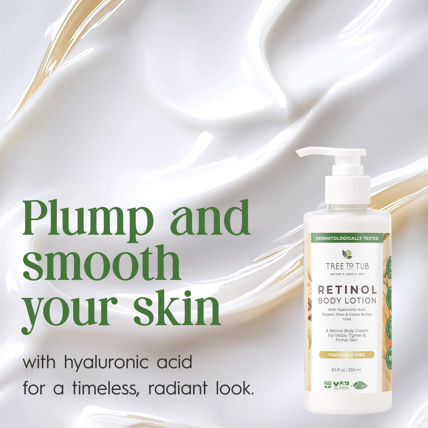 Tree To Tub Retinol Body Lotion - Hydrating Body Cream, Advanced Firming Cream w/Hyaluronic Acid & Shea Butter, Fragrance-Free Body Lotion for Crepey Skin for Older Women & Men