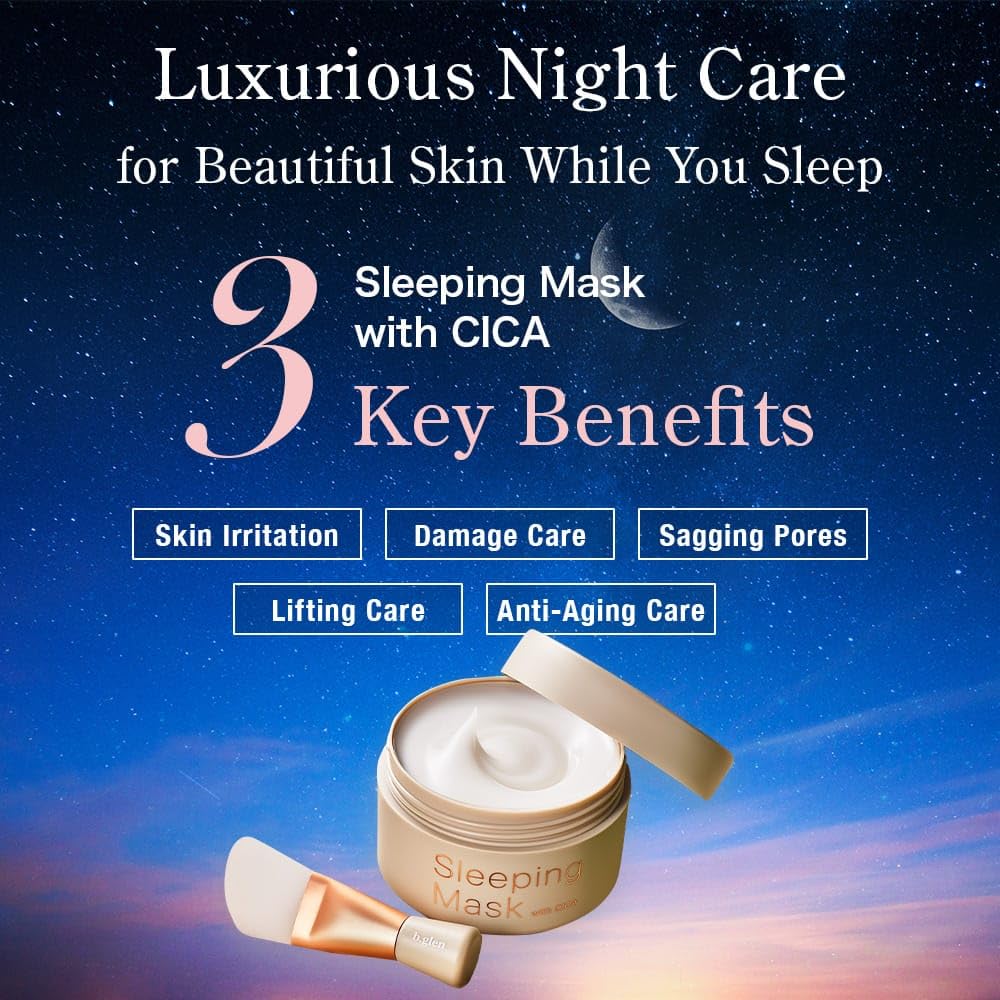 b.glen Sleeping Mask with CICA (Overnight Gel Mask) | CICA + Stable Vitamin C + Resurrection Plant | Wake Up to Firmer Skin | Made in Japan