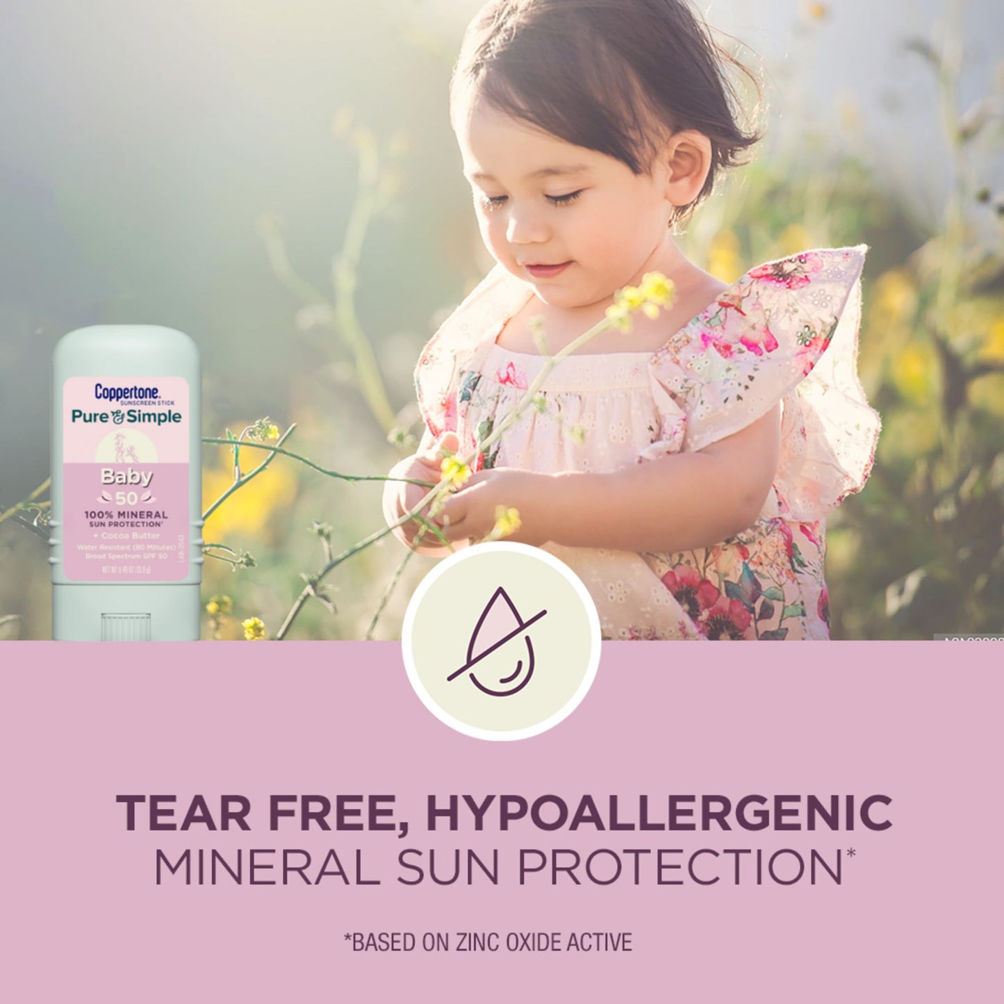 Coppertone WaterBabies Baby Sunscreen Spray SPF 50 (6 Oz) + Pure and Simple Baby Mineral Sunscreen Stick SPF 50 with Zinc Oxide, Tear Free (0.49 Oz) Hypoallergenic and Oxybenzone Free