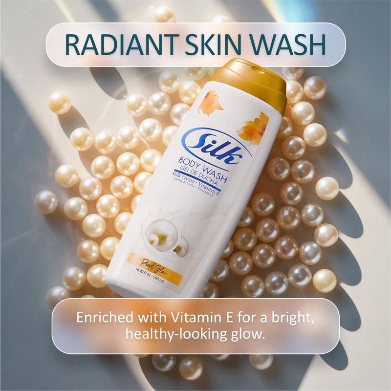 SILK Moisturizing Body Wash for Woman & Man - Daily Hydrating Shower Gel and Foaming Cleanser with Vitamin E and Glycerin, Rich Lather for Dry Skin Care, Pearl Glow Scent, 16.9 Fl Oz