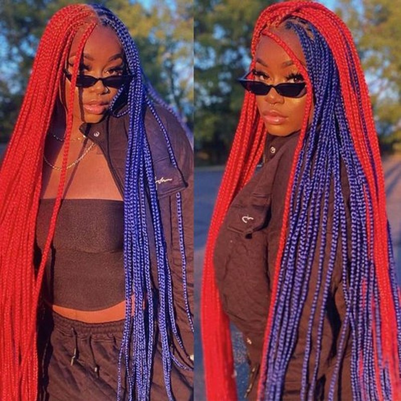 Blue and Red Braiding Hair Pre Stretched 2 Packs - 26 Inch Braiding Hair Professional Synthetic Prestretched Crochet Braids Hair Extension Itch Free Hot Water Setting Yaki Texture(Blue/Red#)