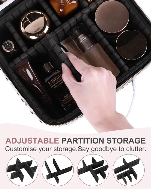 MAYFIY Makeup Bag with LED Mirror and Travel Makeup Train Case Cosmetic Organiser with 2X3X Magnifying Mirror and Separate Makeup Brush Panel, Portable Adjustable Divider Storage Bag, Leopard
