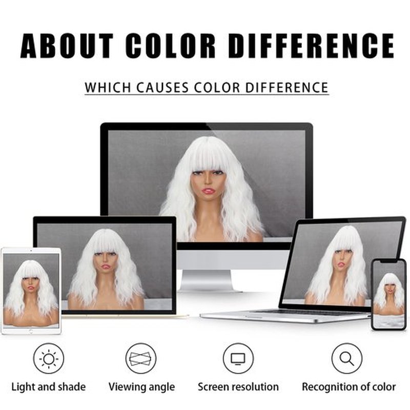 LINGHANG Short Platinum Blonde Wigs for Women, White Blonde Curly Wavy Wig with Bangs, Synthetic Medium Length Platinum Wavy Bob Wig for Daily Use