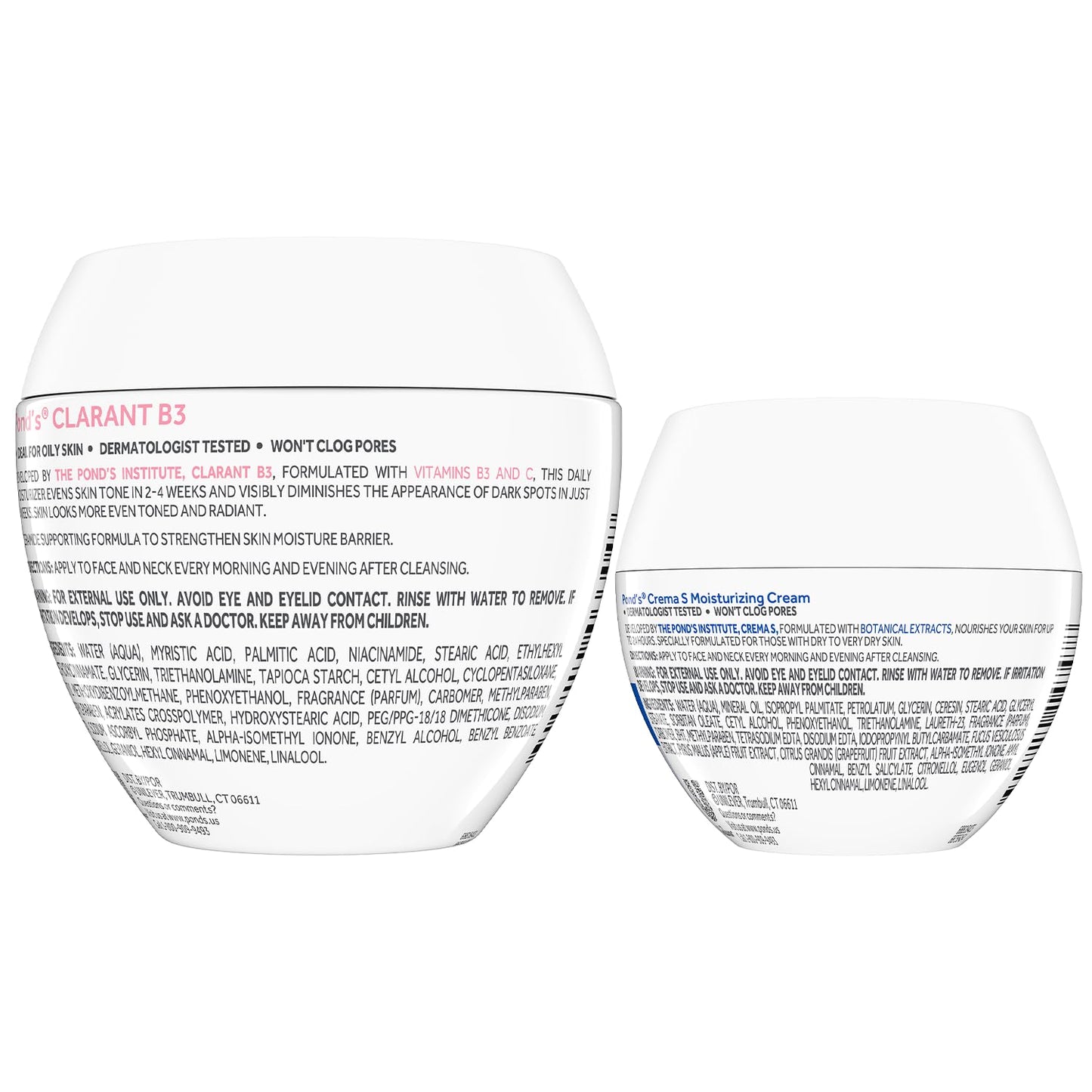POND'S Clarant B3 Dark Spot Correcting Cream for Balanced to Oily Skin, Full Size + Crema S 24-Hour Moisturizer, Travel-Size