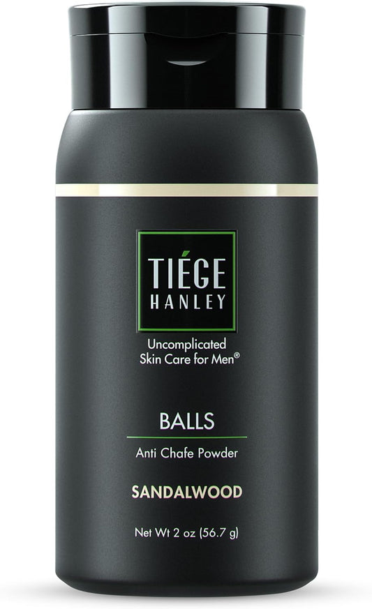 Tiege Hanley Anti-Chafe Powder for Men - Cooling Body Powder Deodorant | Sandalwood Scent, 2 Oz