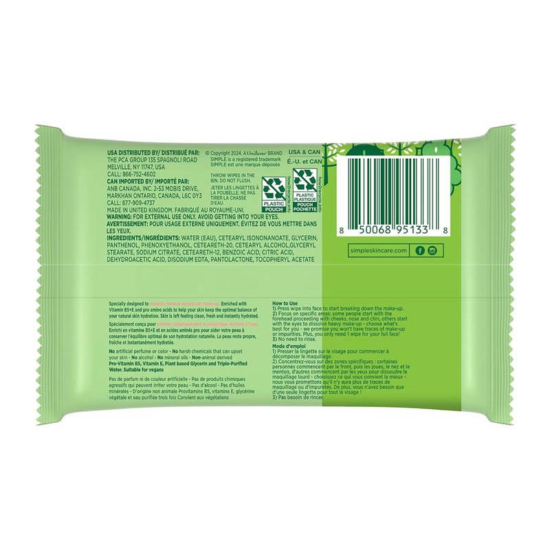 Cleansing Makeup Remover Wipes - Vegan Facial Cleanser with Vitamin B5 & E | Removes Waterproof Makeup - 4 Pack
