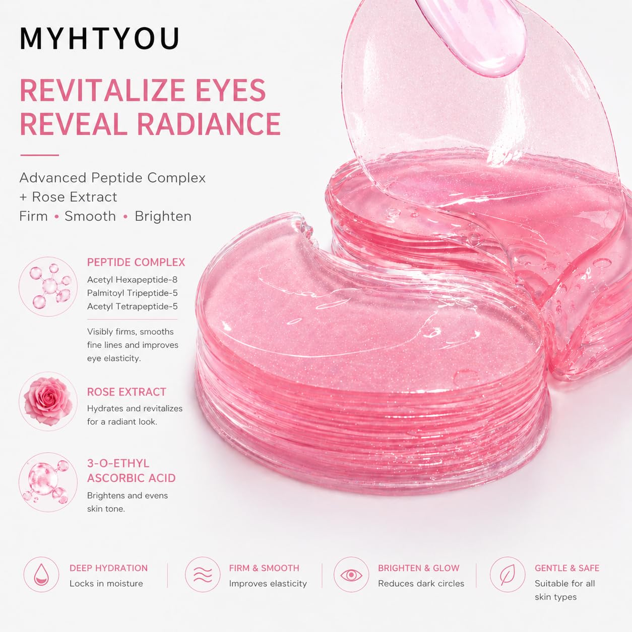 FANMIN Under Eye Mask, Rose Under Eye Gel Pads With Collagen, Skincare Eye Patch Masks for Women and Men
