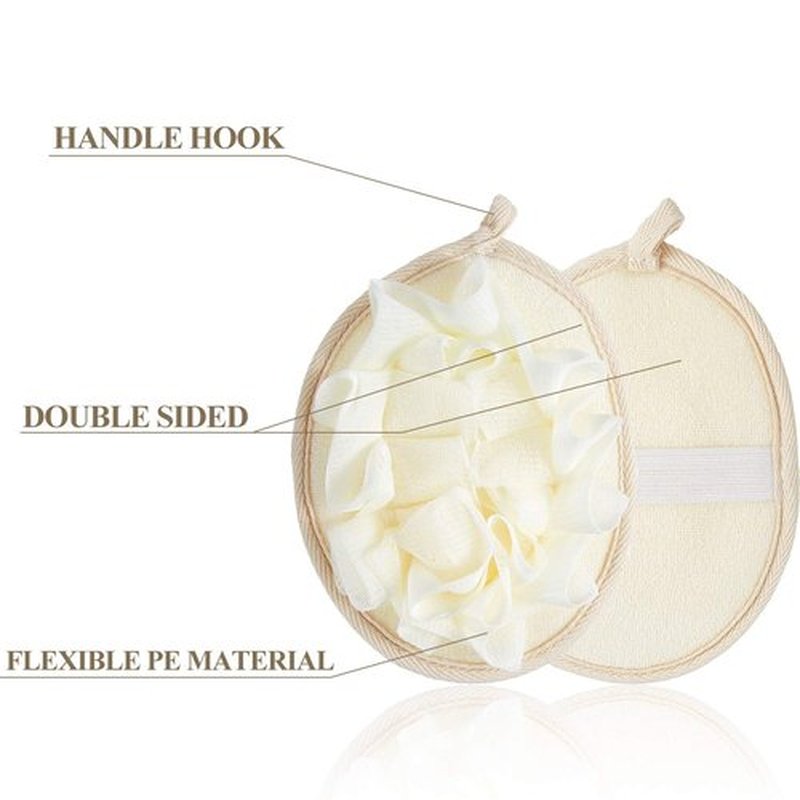 Boao 6 Pieces Bath Shower Pouf Sponge Mesh Pouf Shower Ball Exfoliating Body Sponge Pad Shower Scrubber Ball Shower Glove with Flower Bath Ball (Beige)