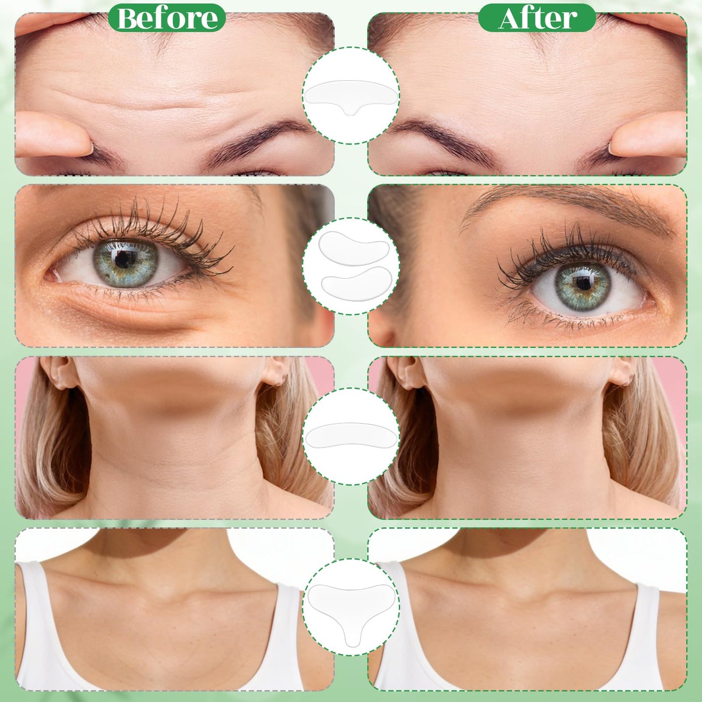 10 Pcs Anti Wrinkle Patches for Neck Face Forehead Chest, Overnight Reusable Silicone Wrinkle Patches for Reduce Fine Wrinkles Locks in Skin Moisture Restores Skin Firmness