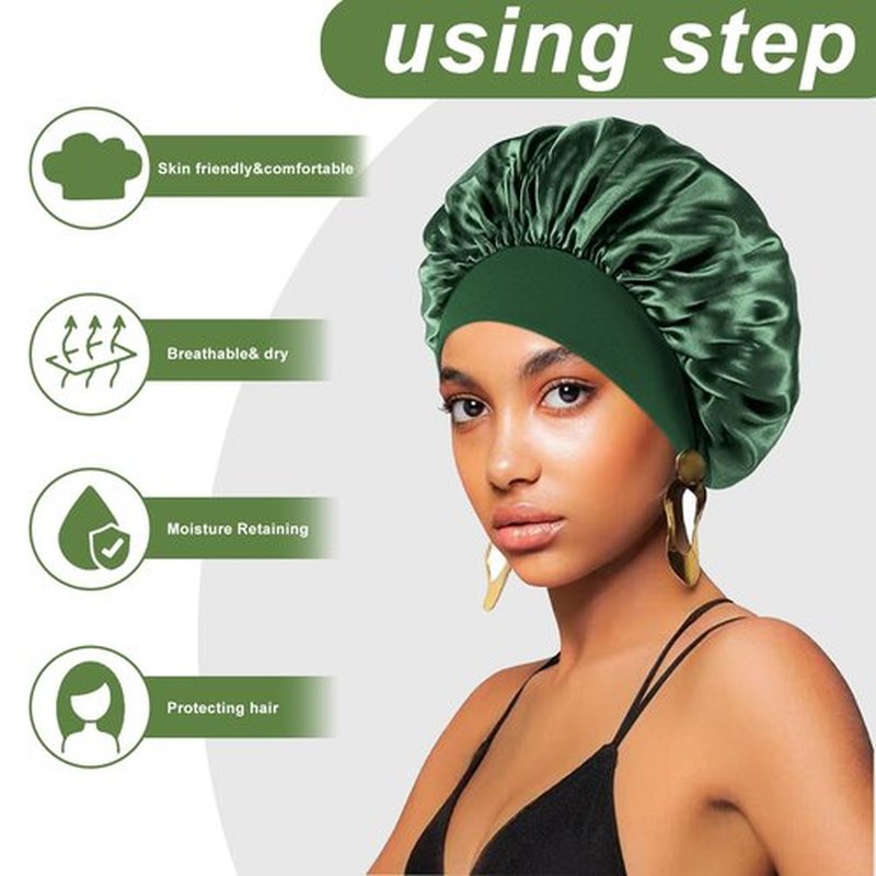 4PCS Silk Bonnet for Sleeping - Hair Satin Bonnets for Black Women Men,Hair Wrap Cap for Curly Hair,Elastic Wide Band Hair Bonnet Shower Cap for Sleeping (Purple & Pink & Pale Green & Black)