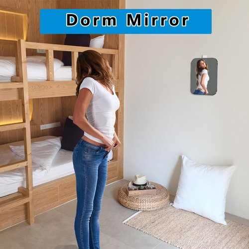 quegau Shatterproof Shower Mirror for Shaving with Hook, (Larger 11 x7 Inch) 40% Cheaper Than The Original, Unbreakable Deluxe Plexiglass Makeup Mirror,Bathroom Wall Hanging,Portable Handheld Camping