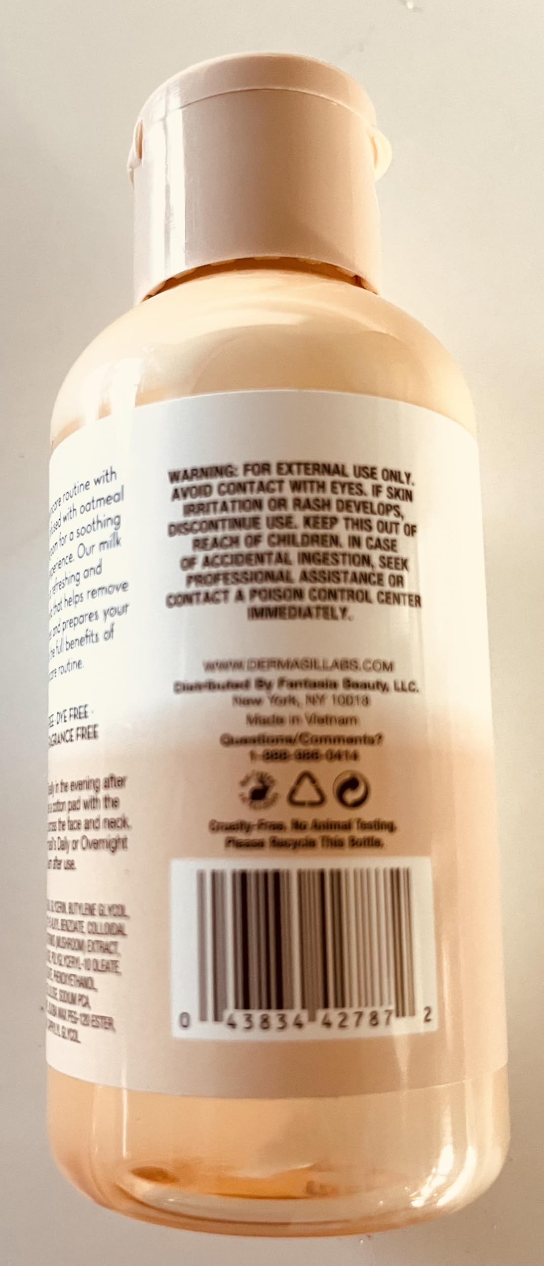 Dermasil Labs Oatmeal Milk Toner with Snow Mushroom, Pharmaceutical Research Formula, 4 FL OZ
