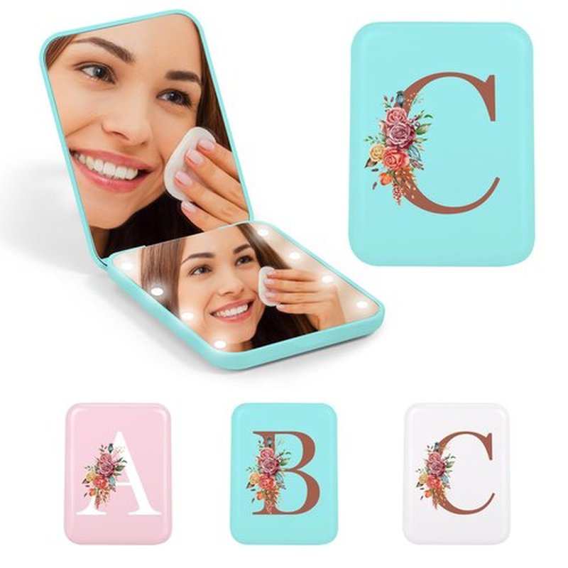 STINI Gifts for Girls Teens - Birthday Gifts for 3 4 5 6 7 8 9 10 11 12 13 14 15 16 Year Old Girl, Tween Girl Teenage Girl Kid Toddler Gifts, Compact Blue Lighted Makeup Mirror Initial C