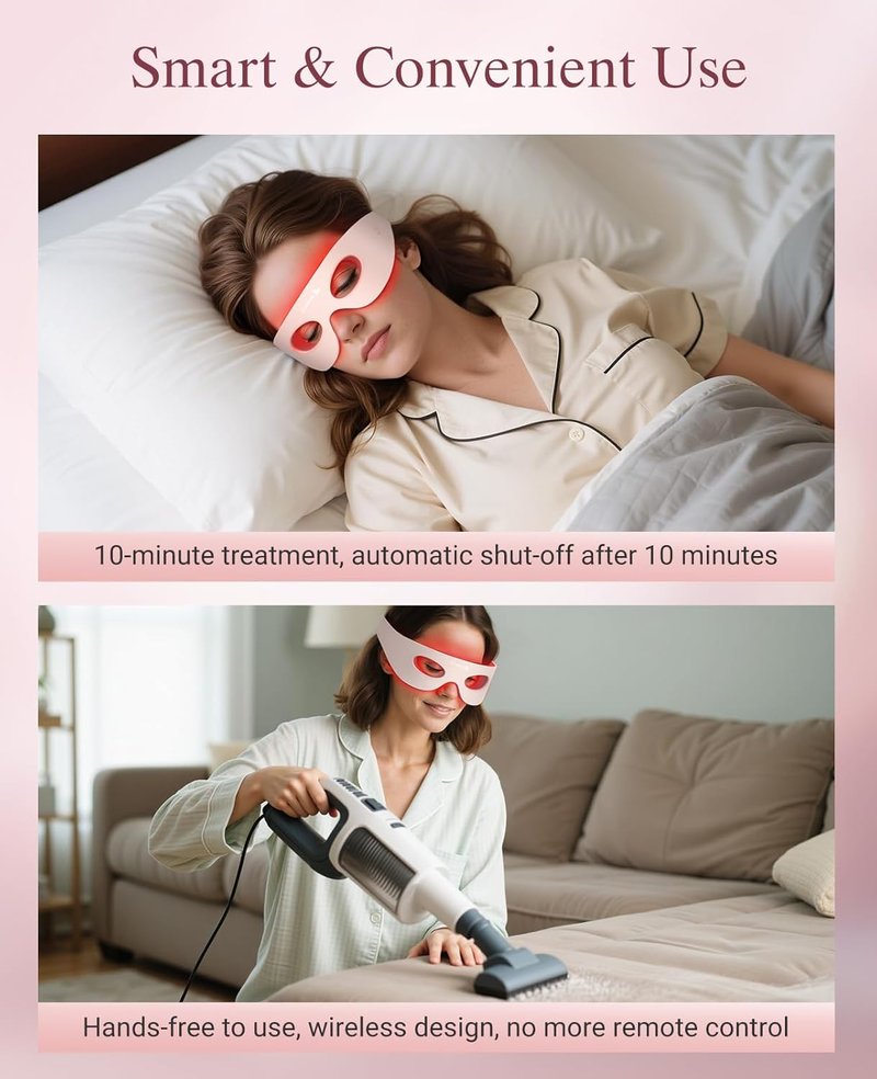 Red Light Therapy Eye Mask - Wireless Rechargeable Under-Eye Treatment for Dark Circles & Fine Lines | 3 Modes, Pink