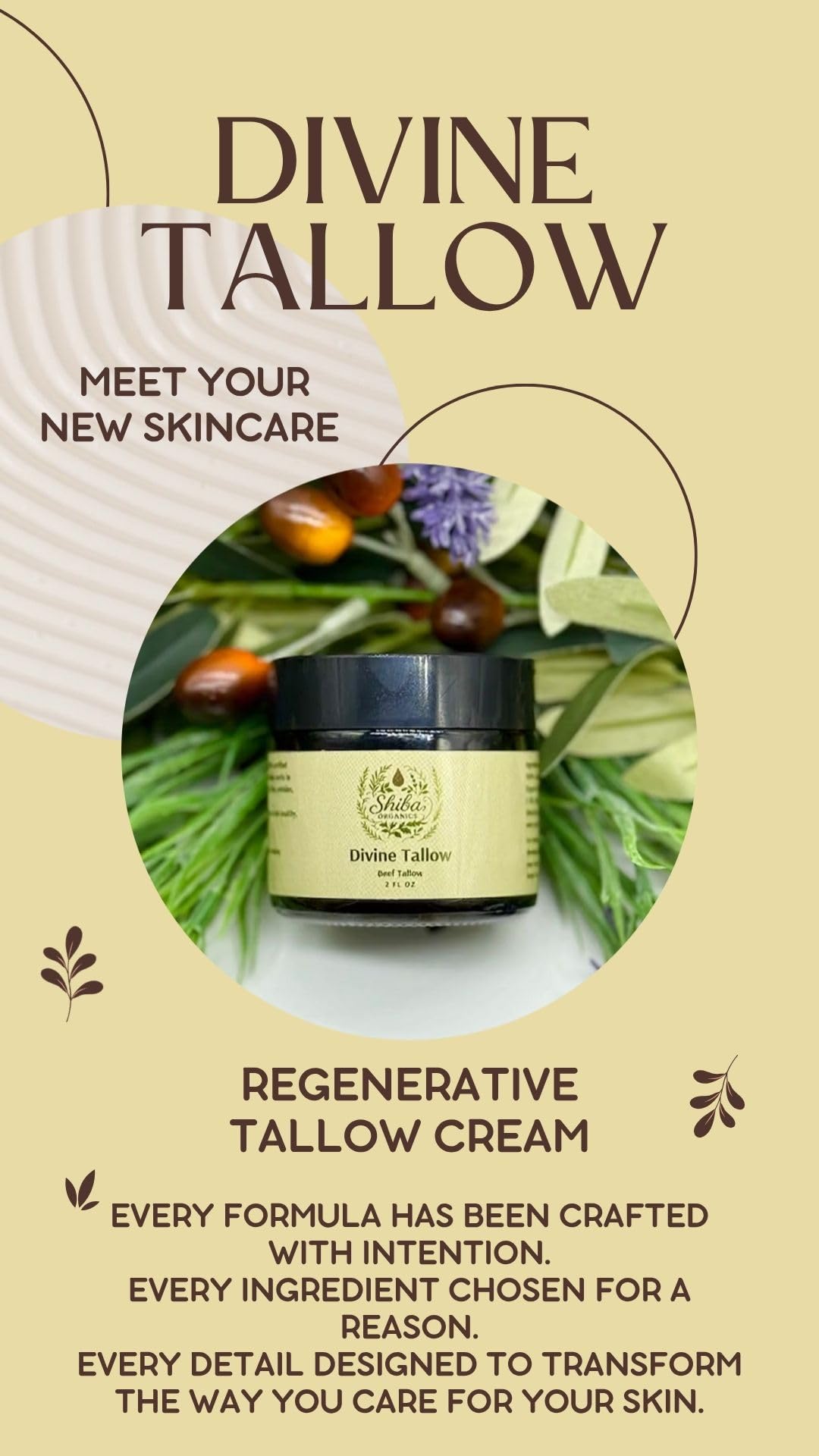 Shiba Organics Divine Tallow Balm - Grass-Fed Tallow Moisturizer for Dry & Sensitive Skin - Deep Hydration & Skin Barrier Support - Face & Body - 2 FL OZ
