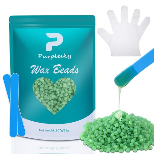 Coarse Wax Beads, 2 Lbs Hard Wax Beads for Hair Removal, Bikini Waxing Beads for Brazilian, Leg, Face, Armpit, Home Waxing Bulk Kit with Silicone Wax Stick (Aloe)