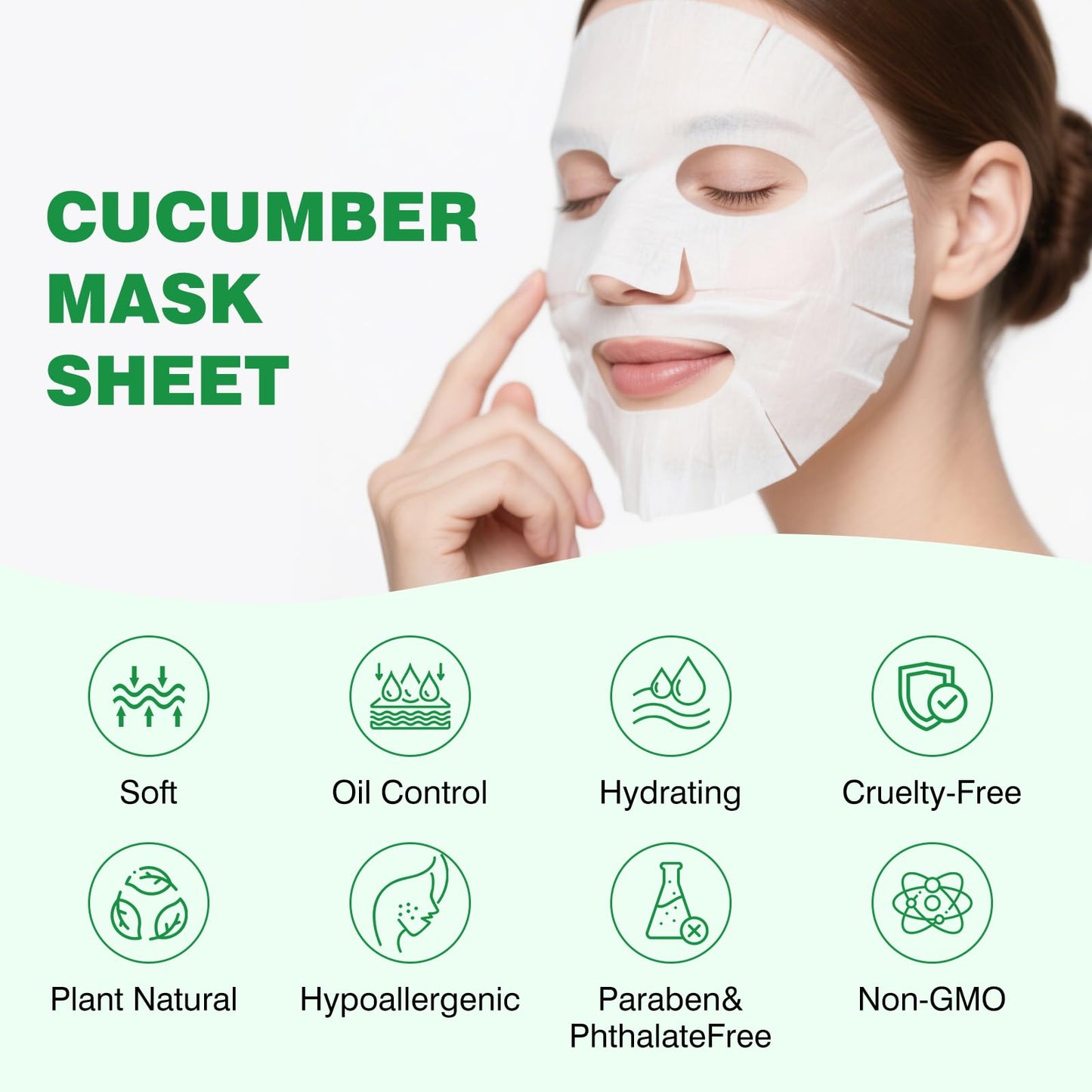 OUPEICHARM Cucumber Face Masks Sheet for Women,Moisturizes Facial Masks Oil Control,Hydrates, Soothes,Home Spa Facial Sheet Mask For All The Skin（6Pack）