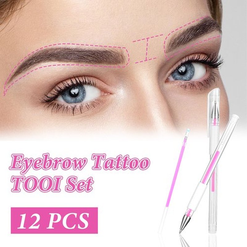 Eyebrow Microblading Marker Pen, 4 Pcs Brow Mapping Pens with with 8 Replacement Refills, Makeup Tattoo Skin Marker Pen, Brow Lamination Supplies for Eyebrow Lip Skin(Pink)