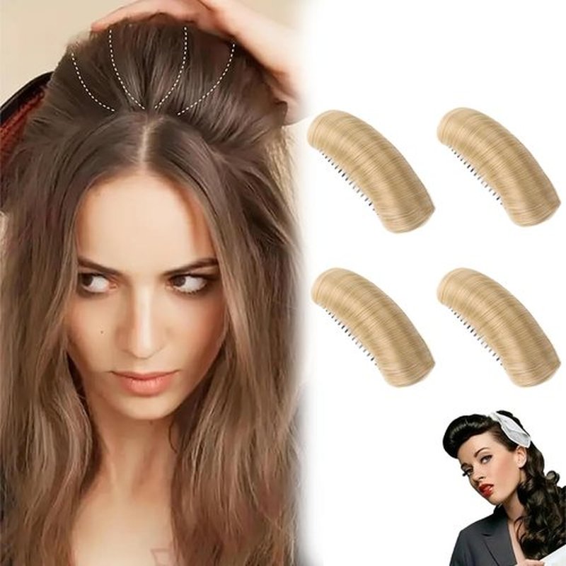 Invisible Fluffy Hair Pad, Natural Hair Bump Clip for Volume, DIY Heighten Hair, Fluffy Hair Pad Styling Insert Tool, Hair Bun Invisible False Hair Clip(4pcs, Blonde)