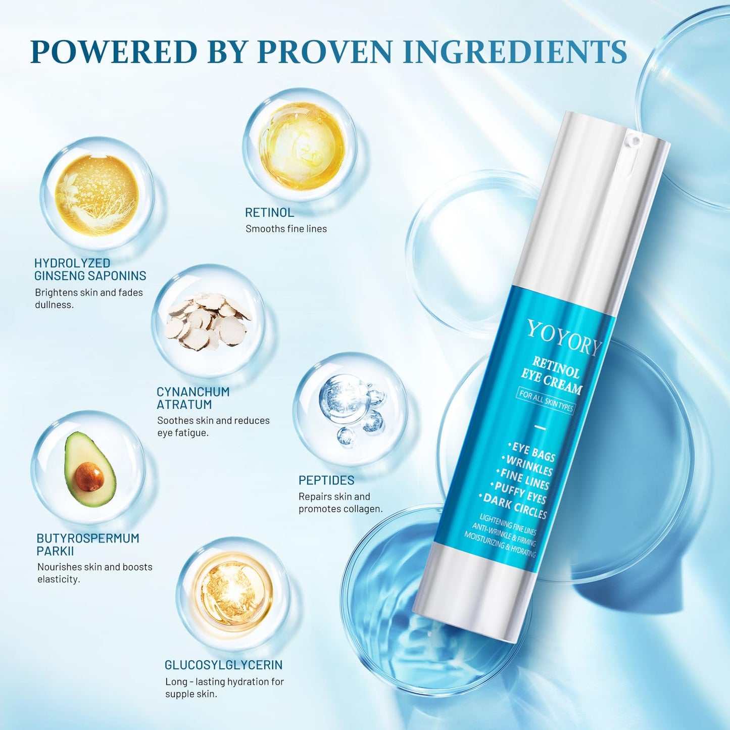 YOYORY Eye Cream, Hydrating Under Eye Cream for Eye Bags, Dark Circles, Fine Lines & Puffiness, Women & Men, 0.67 fl oz