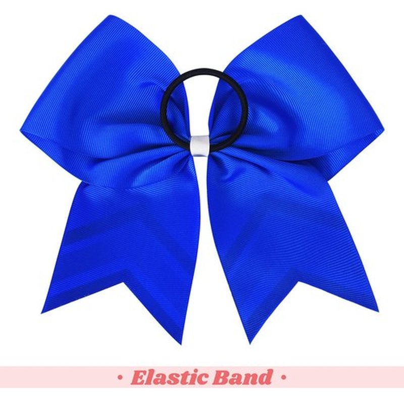 DEEKA 8PCS Large Glitter Cheer Bows Shiny 7" Cheer Hair Bows Ponytail Holder Handmade for Cheerleader Girls Softball Sports -Royal Blue/g Silver