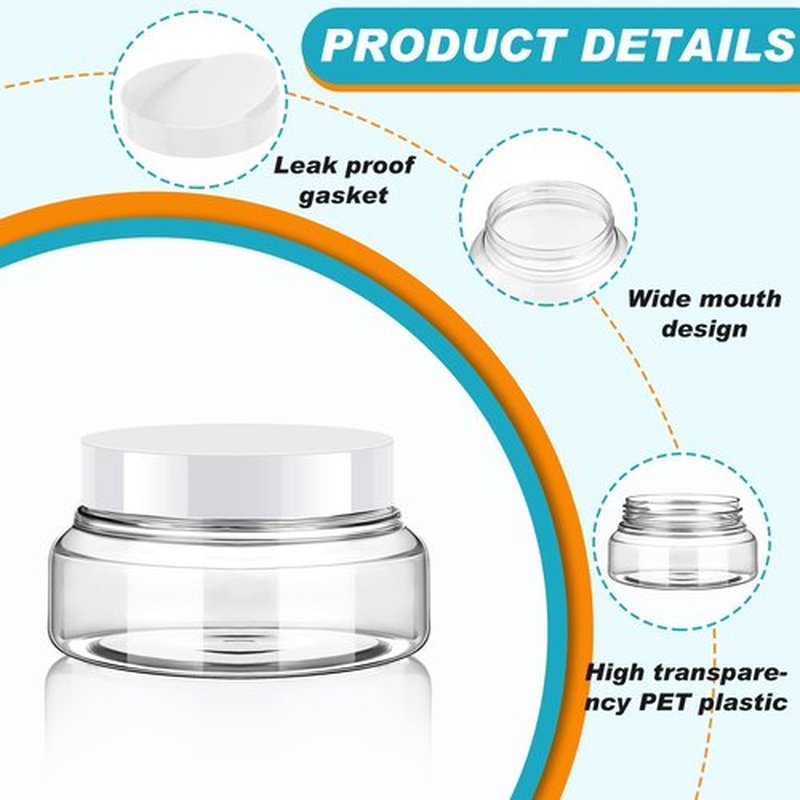 Tessco 24 Pack Plastic Jars with Lids Labels Plastic Containers Round Refillable Cosmetic Containers Empty Body Butter Jars Sugar Scrub Containers for Cosmetics (White,5 oz)