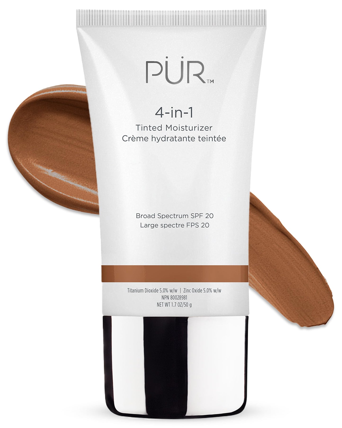 PÜR MINERALS 4-in-1 Tinted Moisturizer with SPF 20 - Hydrating Skin Tint Face Moisturizer, Primer & Foundation with Shea Butter, Aloe Vera & Vitamin B3 - Vegan Friendly, Paraben Free (Dark)