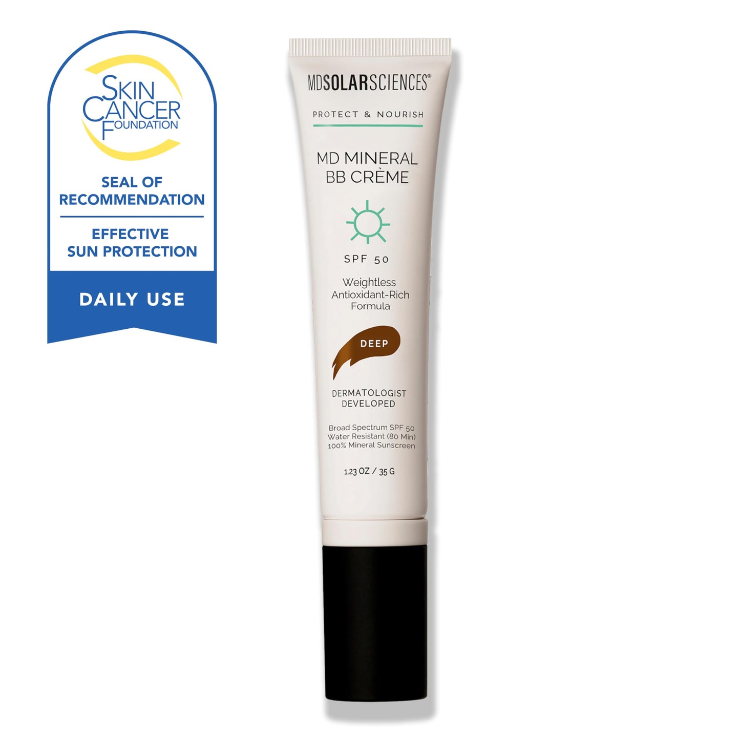 MDSolarSciences Mineral BB Crème SPF 50 | Hydrating Tinted Mineral Sunscreen | Niacinamide Caffeine & Squalane | Blurring Anti-Aging Formula | Deep | 1.23 Oz